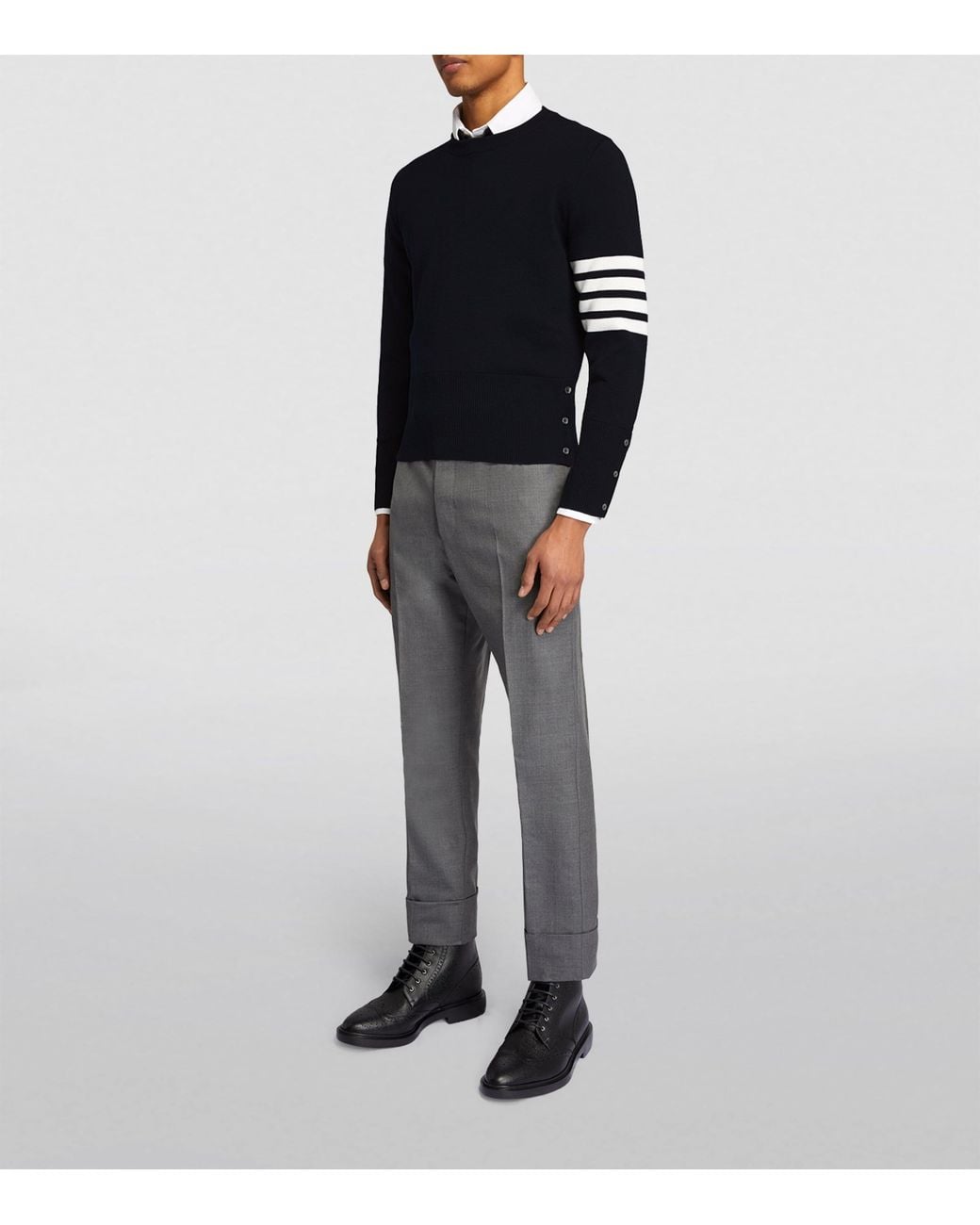 Thom Browne Blue Merino Wool -Bar Sweater for men