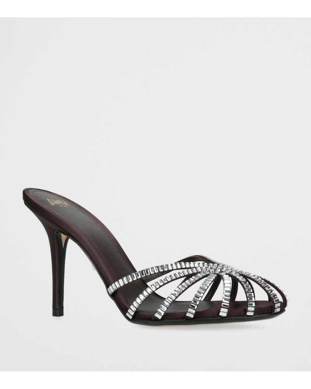 ALEVI Black Satin Emily Xtal Heeled Sandals 95