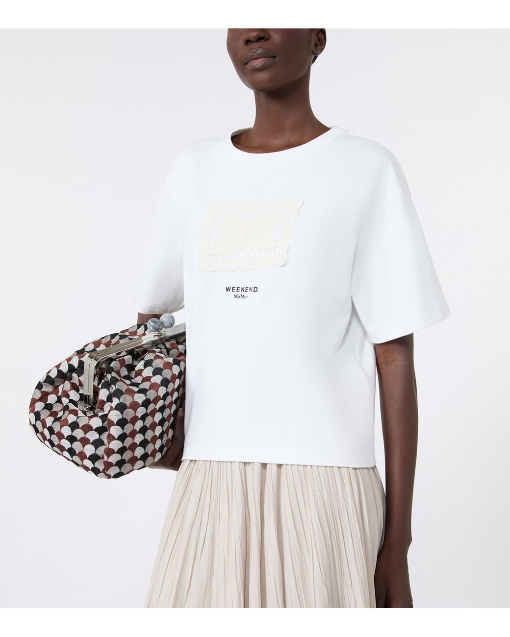 Weekend by Maxmara White Cotton Lace Appliqué T-Shirt