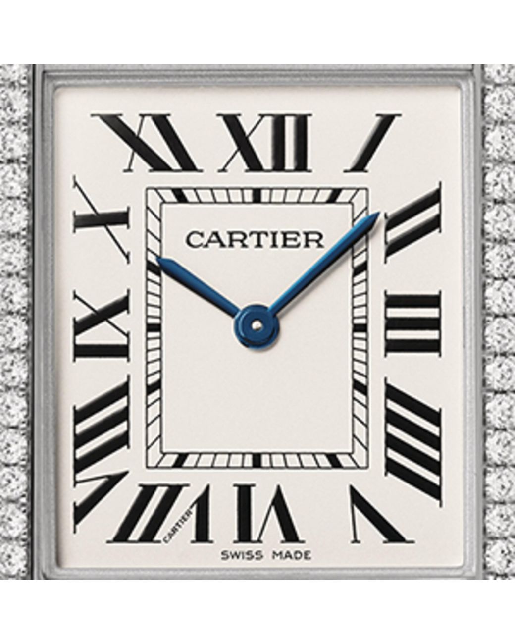 Cartier Black Stainless Steel And Diamond Tank Must Watch for men