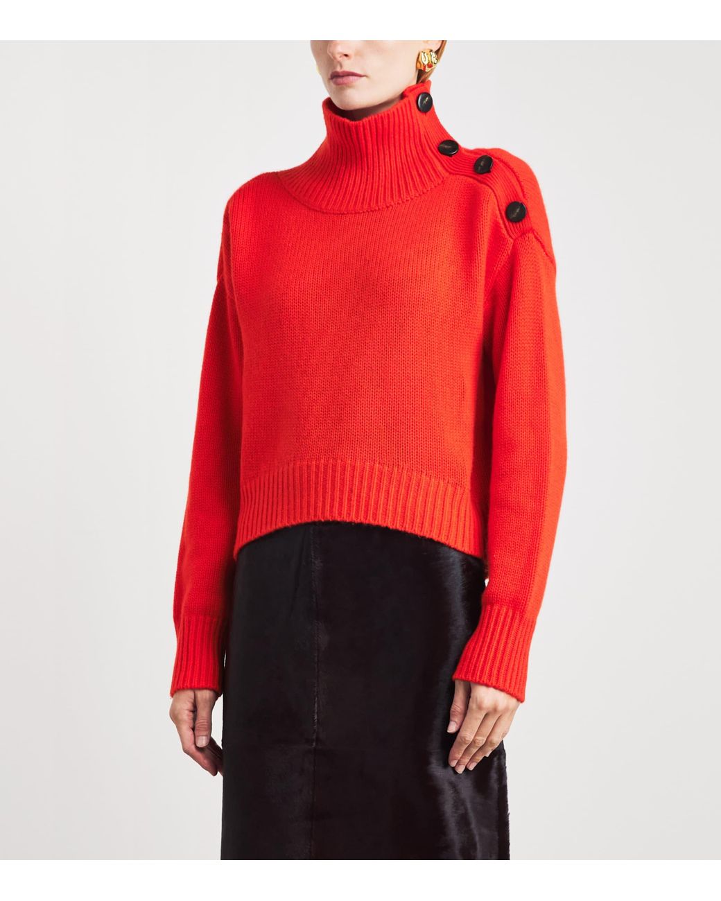 Yves Salomon Red Wool-Cashmere Funnel-Neck Sweater