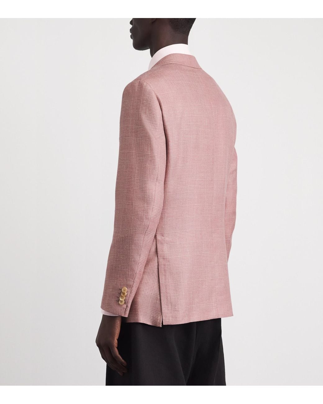 Brioni Pink Wool-Silk-Linen Check Blazer for men