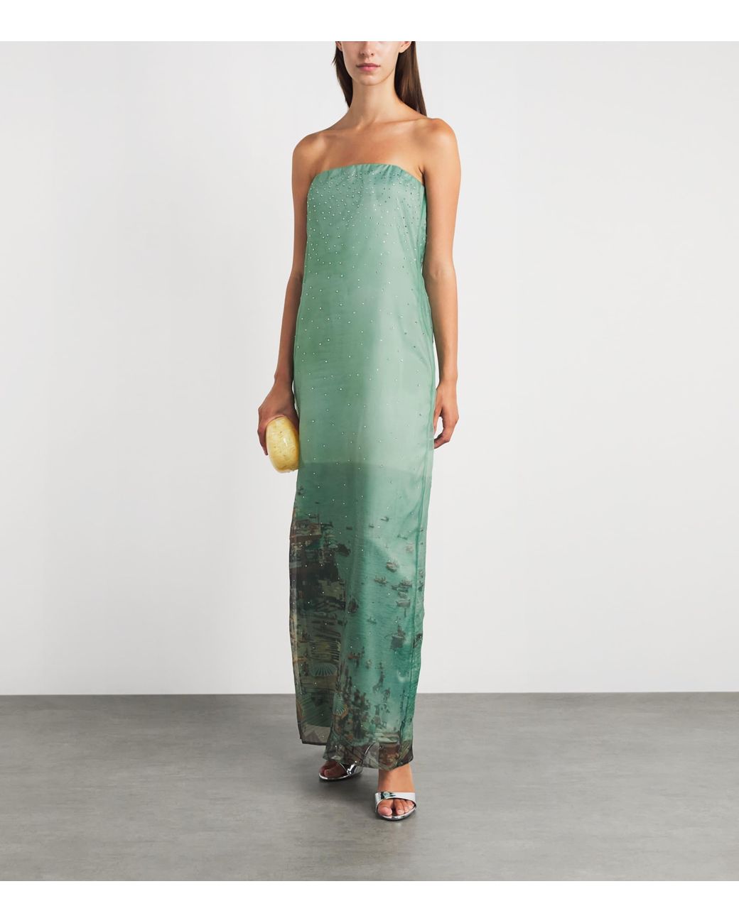 Staud Green Organza Embellished Amara Maxi Dress