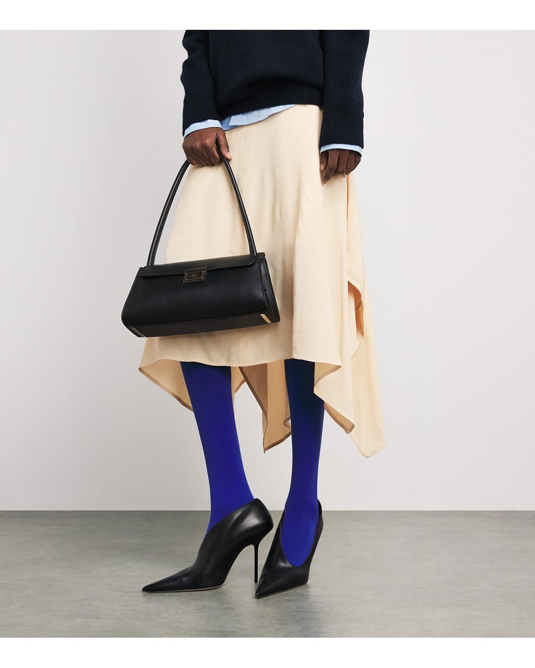 AMI Natural Cotton-Linen Godet Midi Skirt
