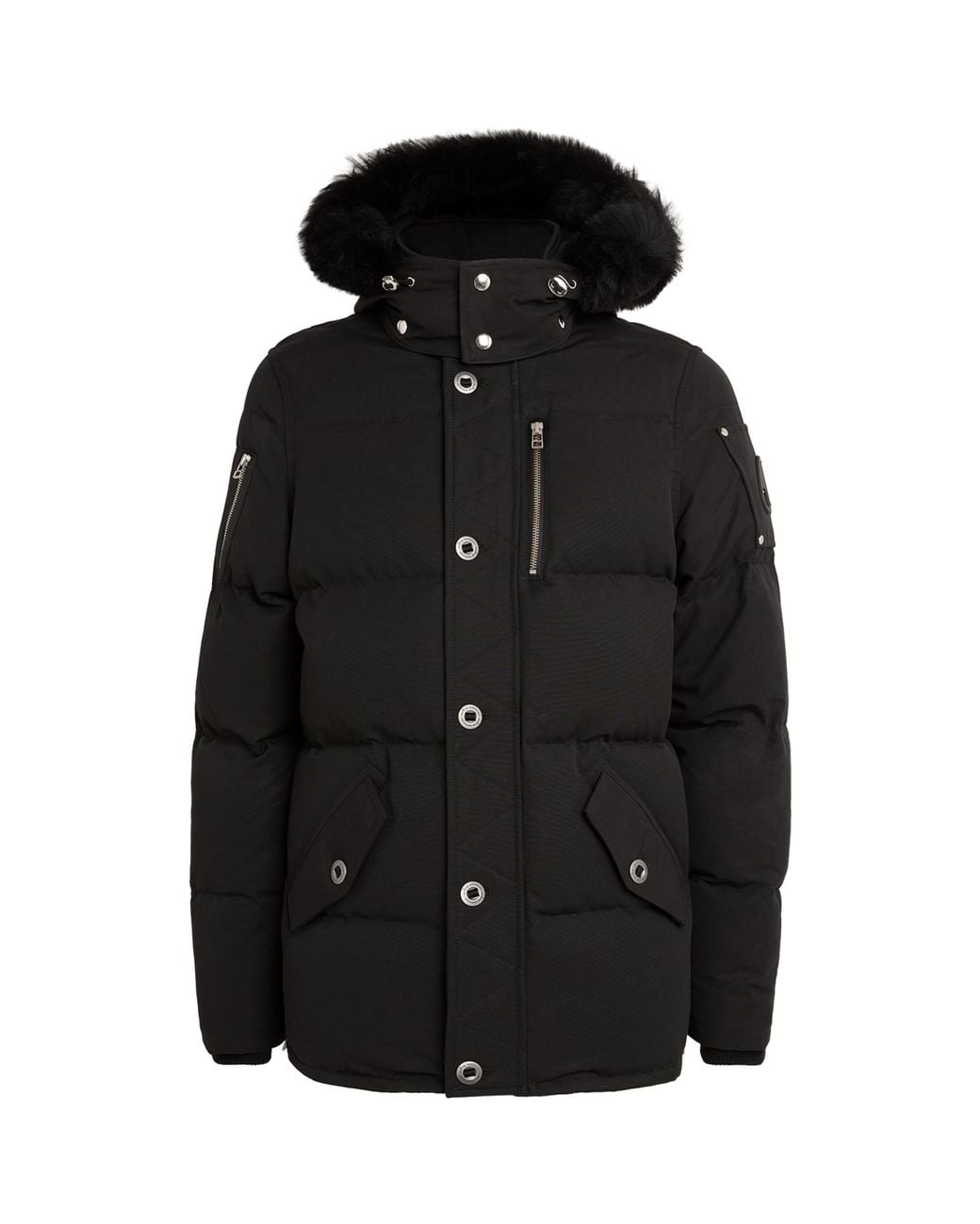 Moose Knuckles Black Shearling-Collar Puffer Jacket for men