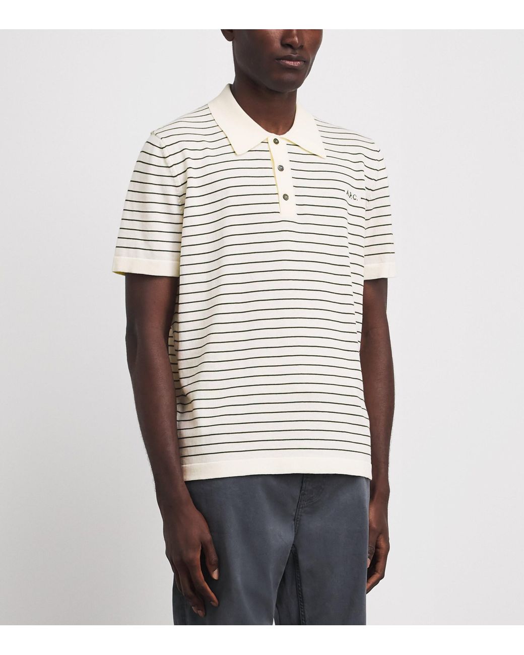 A.P.C. White Cotton Stripe Tristan Polo Shirt for men