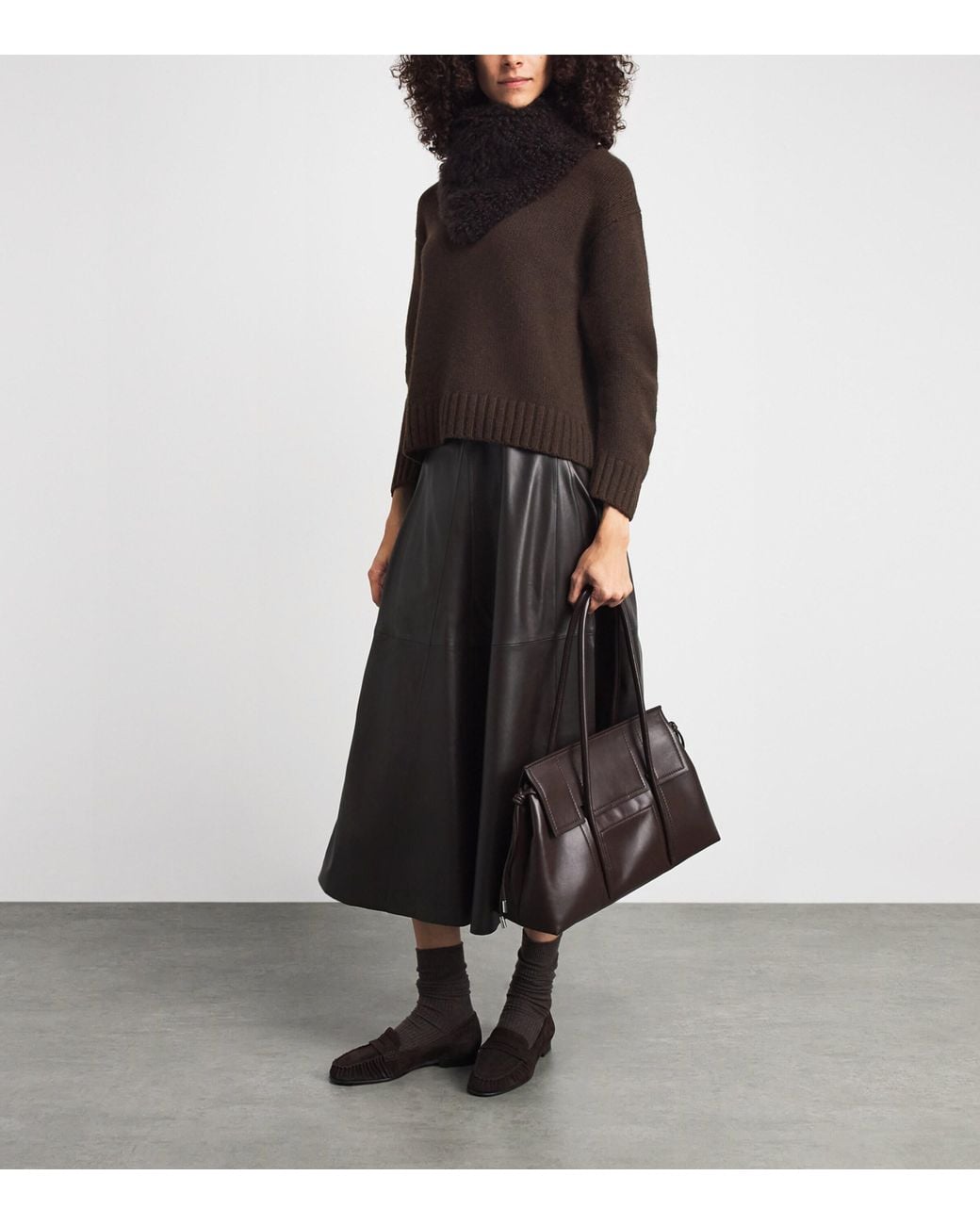 Yves Salomon Brown Cashmere Funnel-Neck Sweater