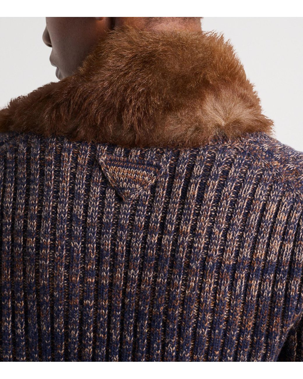 Prada Brown Shearling Logo Collar