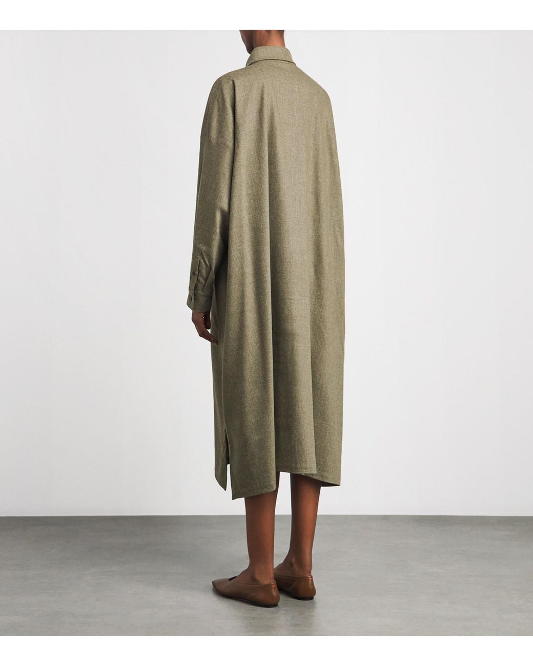 Eskandar Green Wool-Blend Shirt Dress
