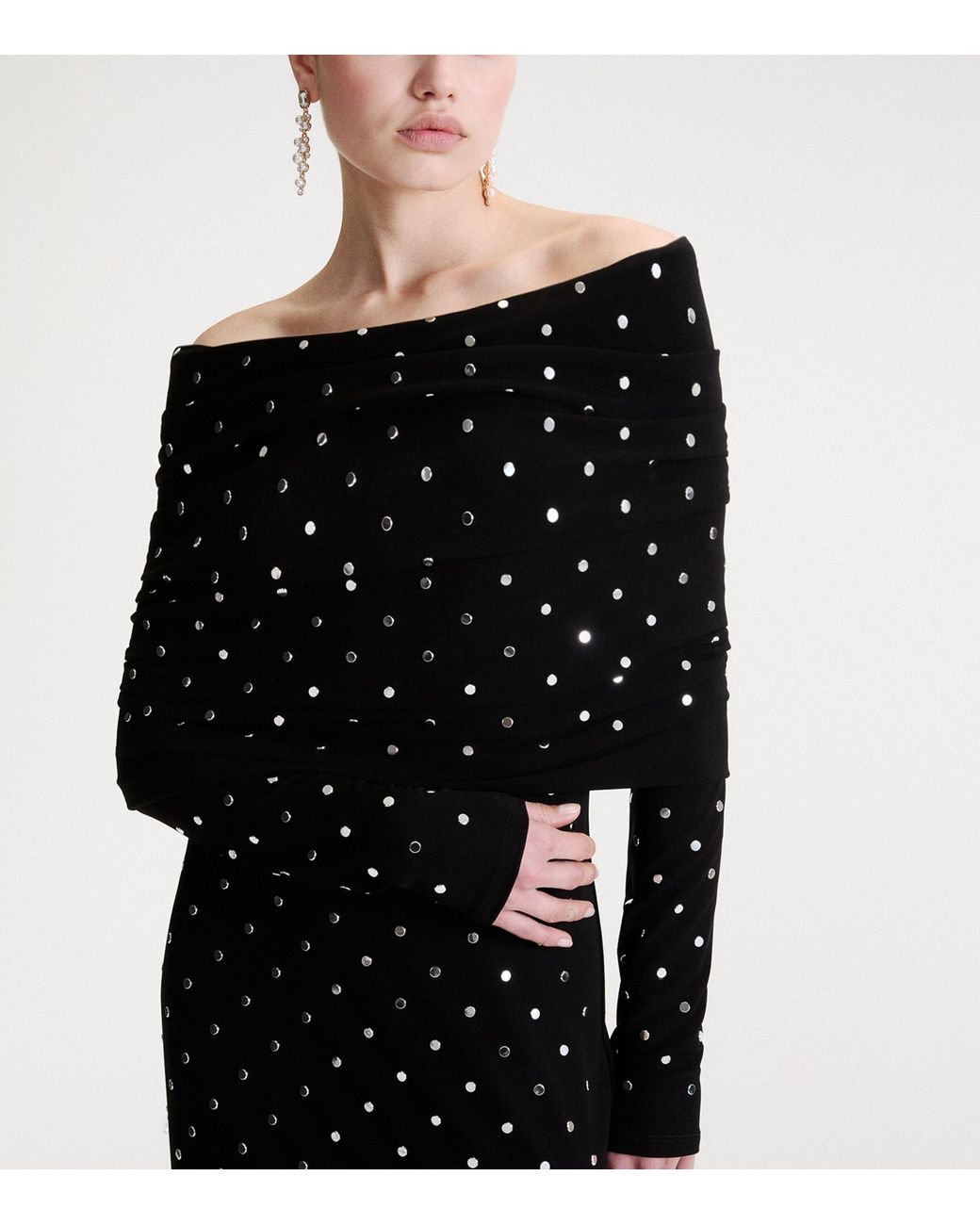 Marella Black Studded Off The Shoulder Midi Dress