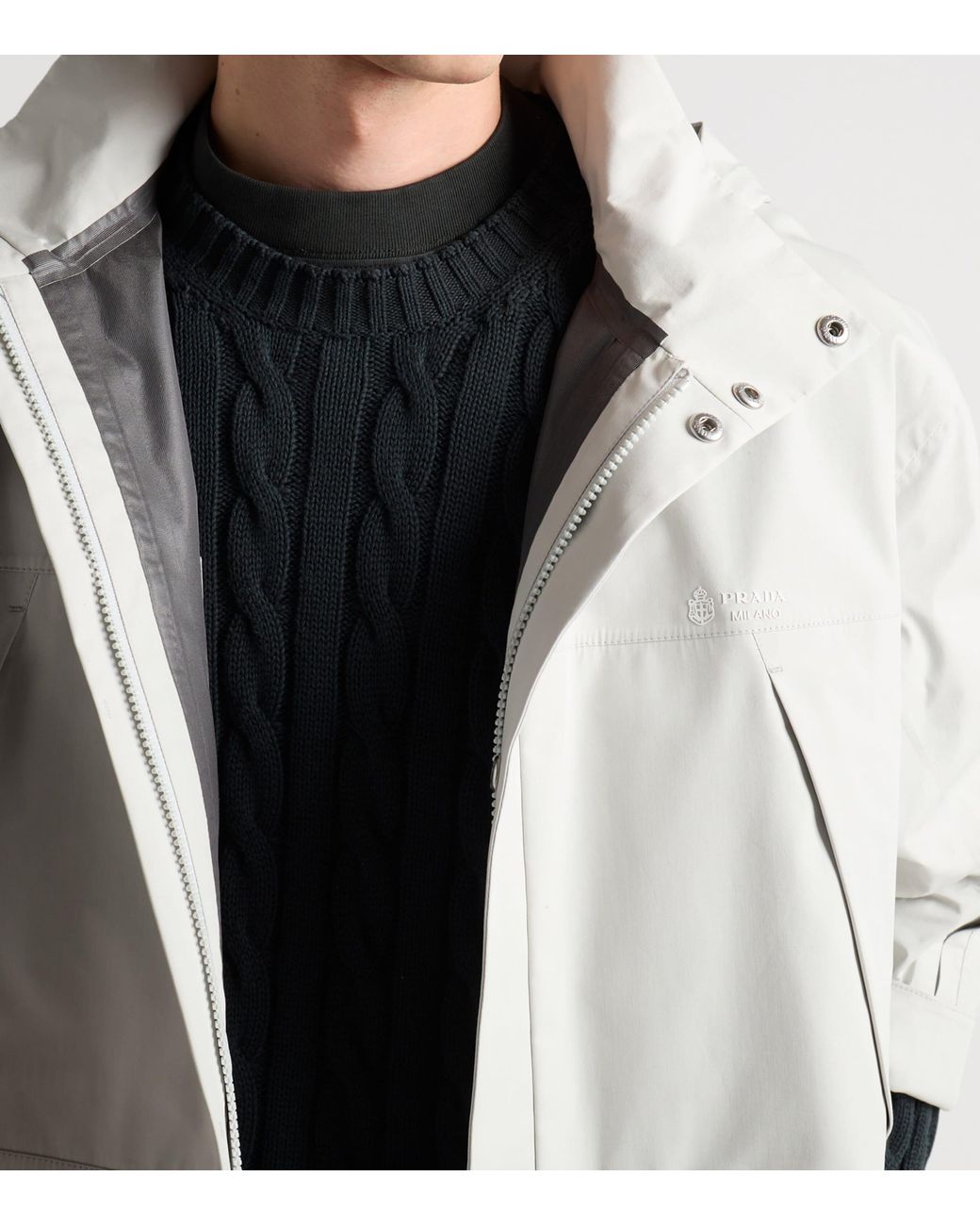 Prada Gray Technical Fabric Hooded Jacket for men