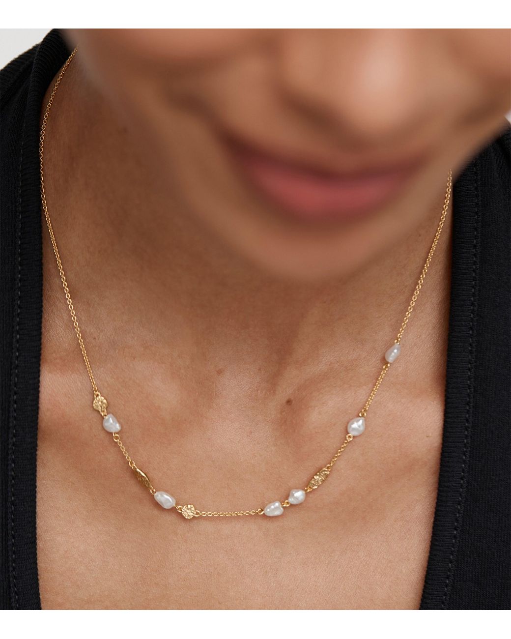 Monica Vinader Metallic Vermeil And Pearl Capri Station Necklace
