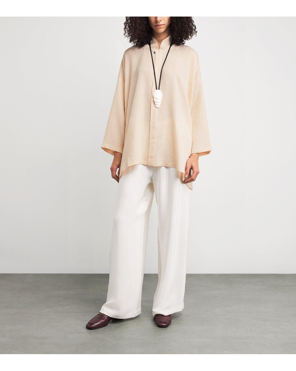 Eskandar Natural Silk Stand-Collar Shirt