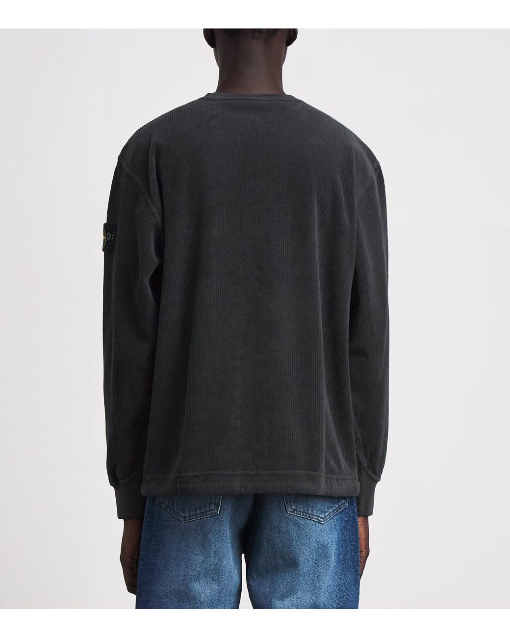 Stone Island Black Cotton Rib-Knit Compass Sweatshirt for men