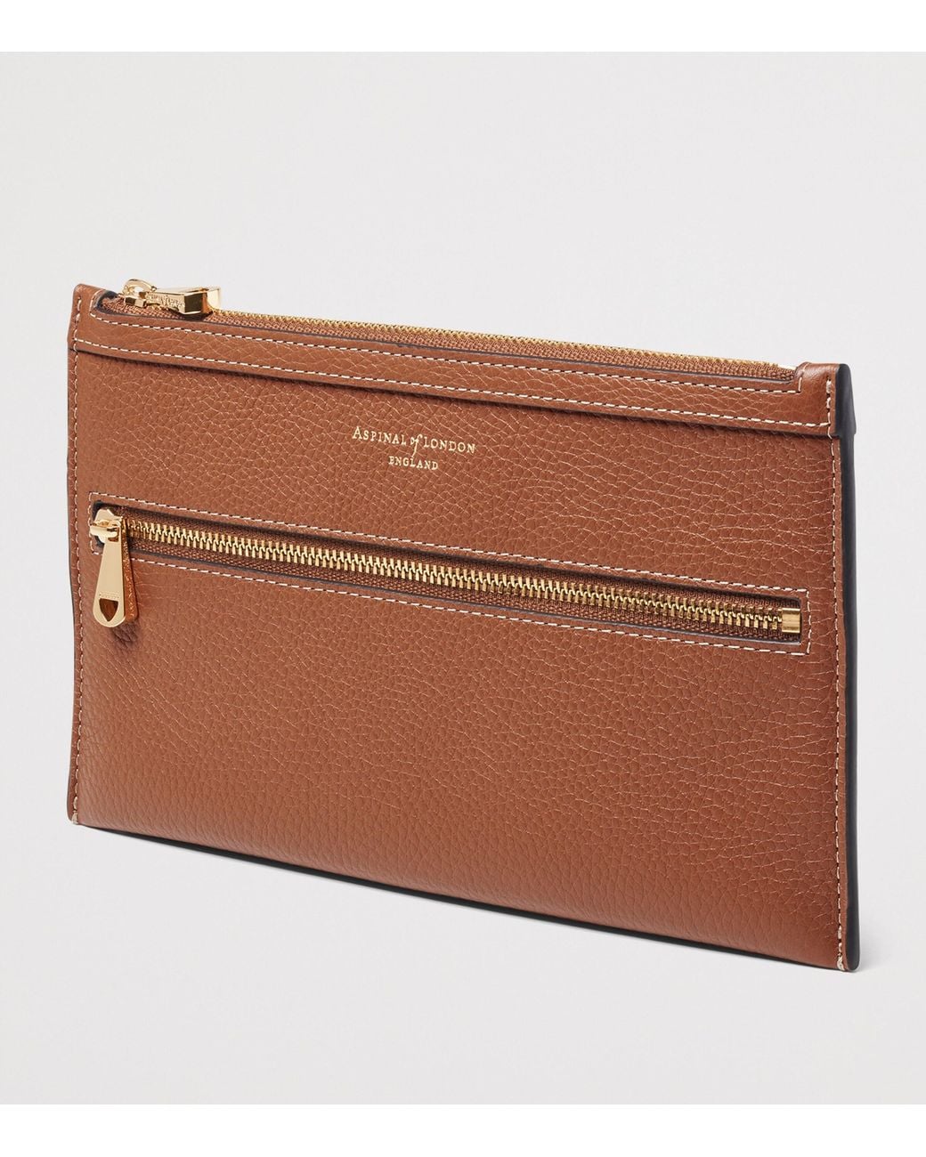 Aspinal Brown Grained Leather Hudson Travel Pouch for men
