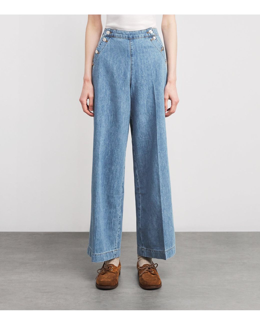 Claudie Pierlot Blue Button-Up-Panel Wide-Leg Jeans