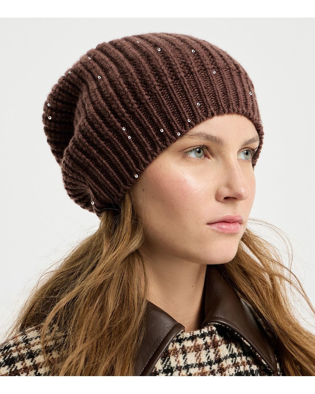 Brunello Cucinelli Brown Silk-Cashmere Embellished Beanie