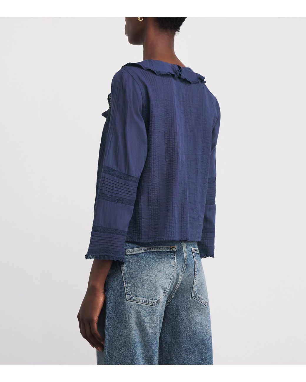 Doen Blue Organic Cotton Lace-Trim Huguette Blouse
