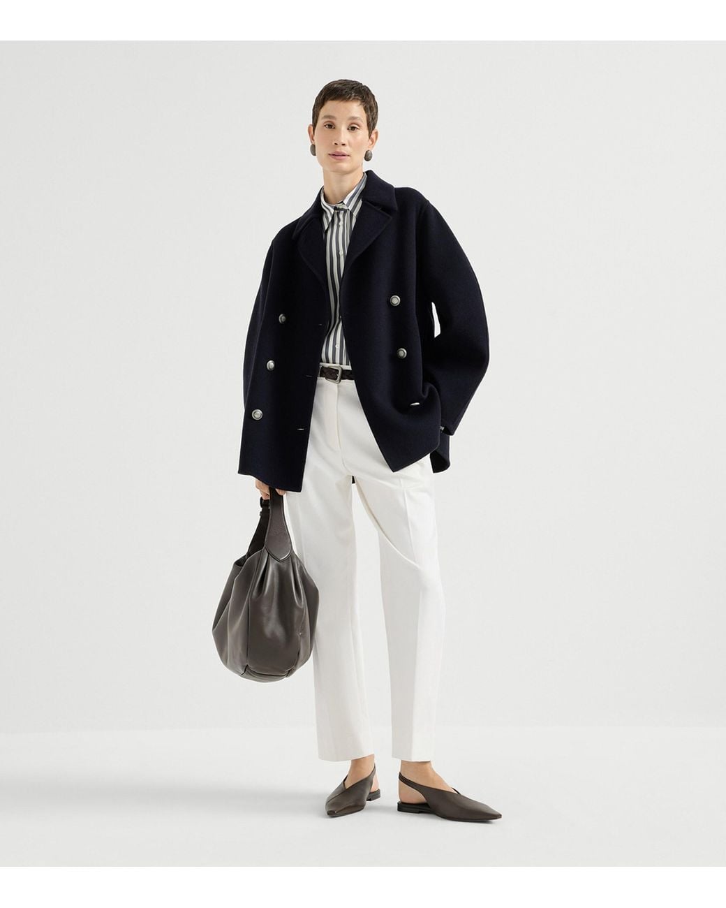 Brunello Cucinelli White Cotton Twill Pleated Trousers