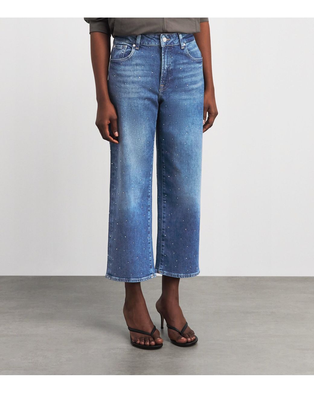 7 For All Mankind Blue Embellished Stovepipe Straight Ankle Jeans