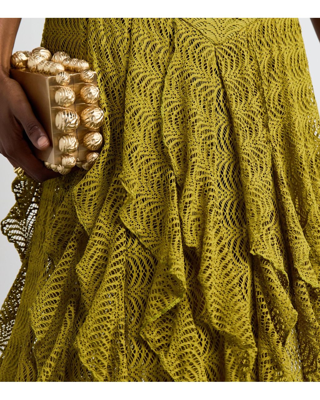 PATBO Green Ruffle Petal Maxi Skirt