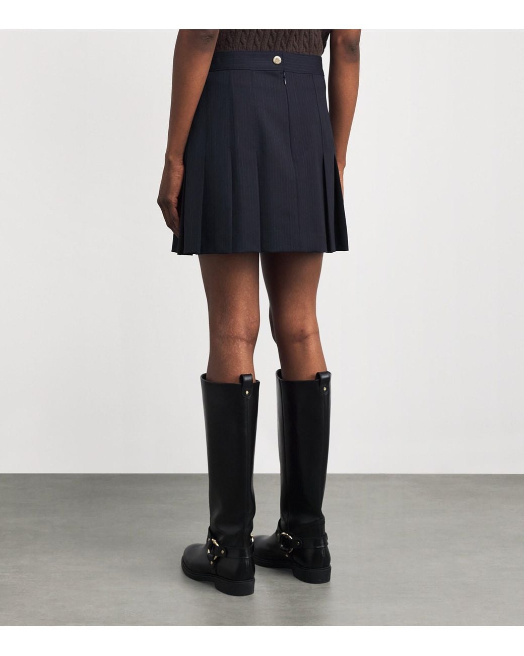 Sandro Blue Wool-Blend Pleated Mini Skirt