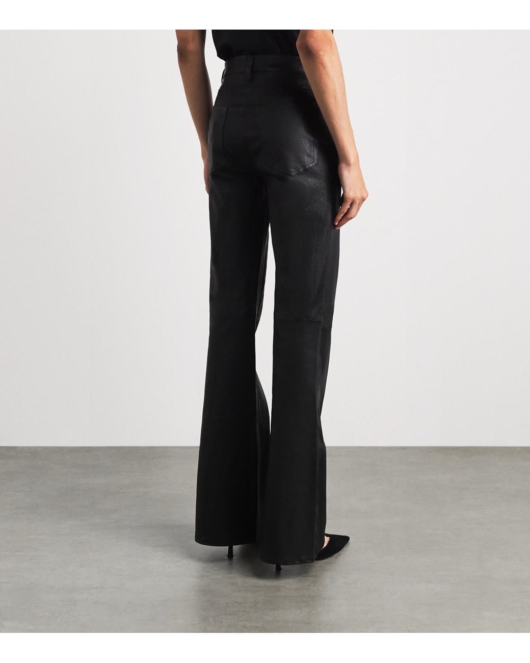 FRAME Black The Flared Leather Trousers