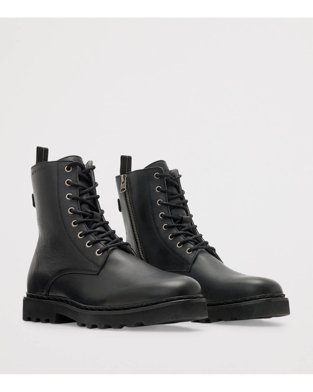 AllSaints Black Leather Skiff Military Boots for men