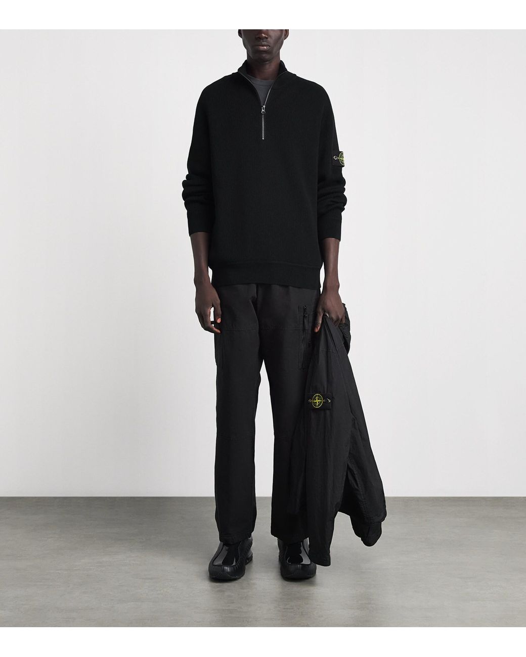 Stone Island Black Cotton Half-Zip Sweater for men