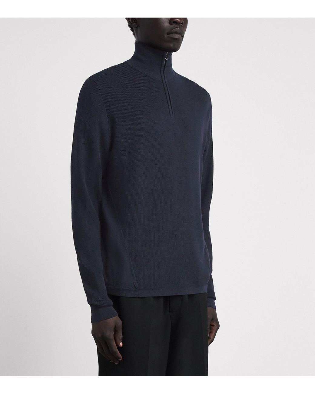Sease Blue Virgin Wool Quarter-Zip Sweater for men