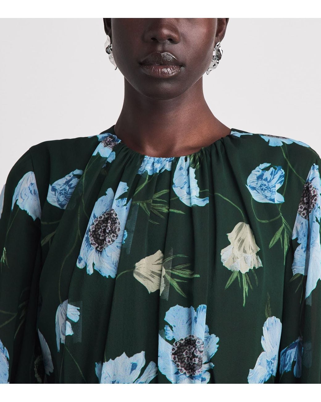 Erdem Green Silk Voile Floral Maxi Dress