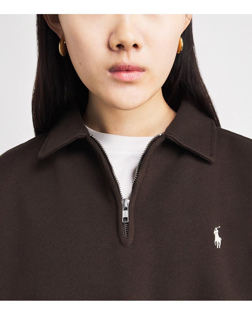 Polo Ralph Lauren Brown Cotton-Blend Quarter-Zip Sweater