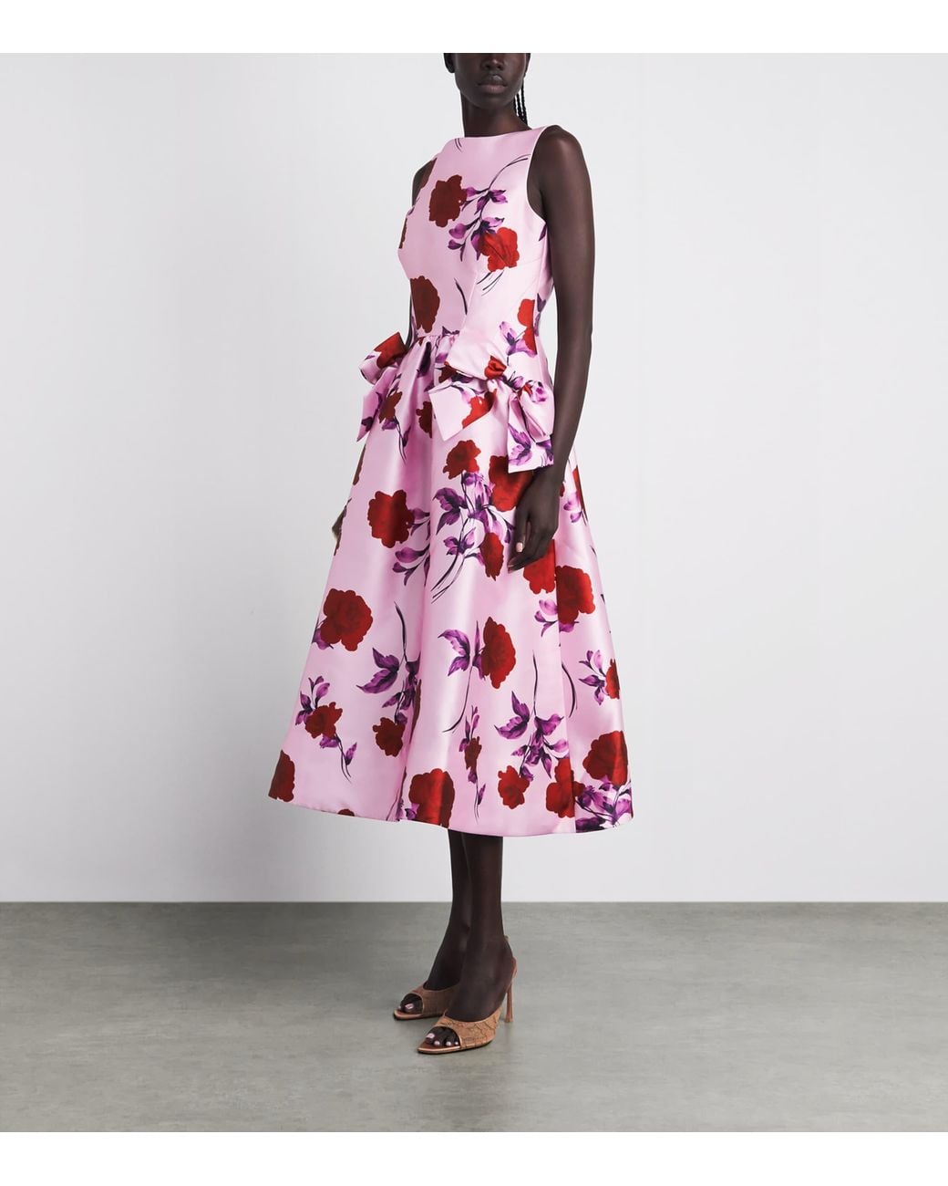 Rebecca Vallance Pink Satin Floral Melora Midi Dress