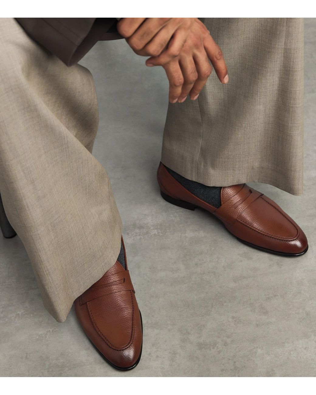Isaia Brown Leather Penny Loafers for men