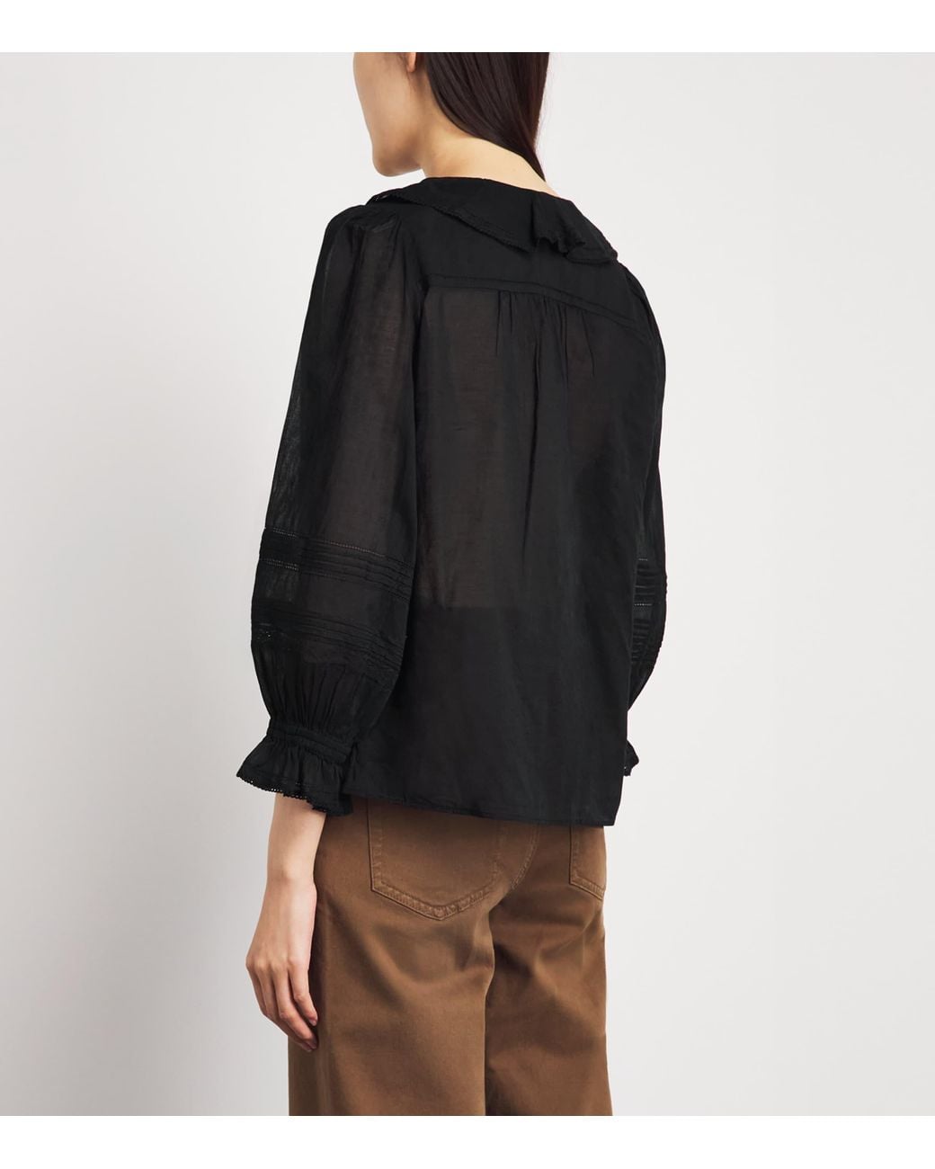 ME+EM Black Cotton Voile Ruffle Blouse
