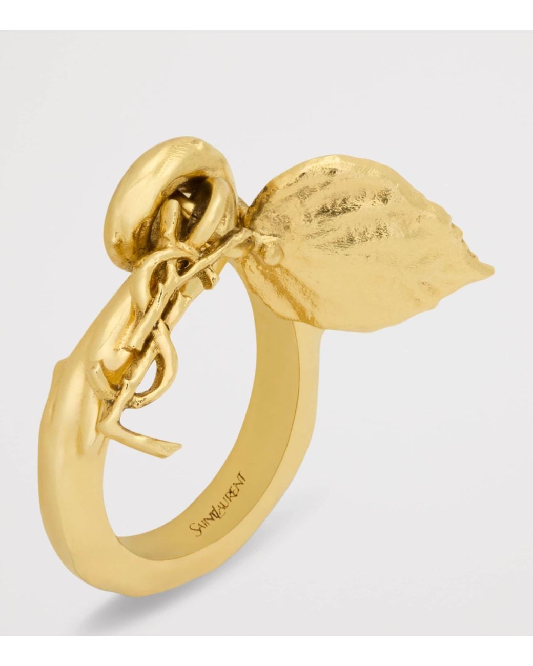 Saint Laurent Metallic Cassandre Leaf Charm Ring for men