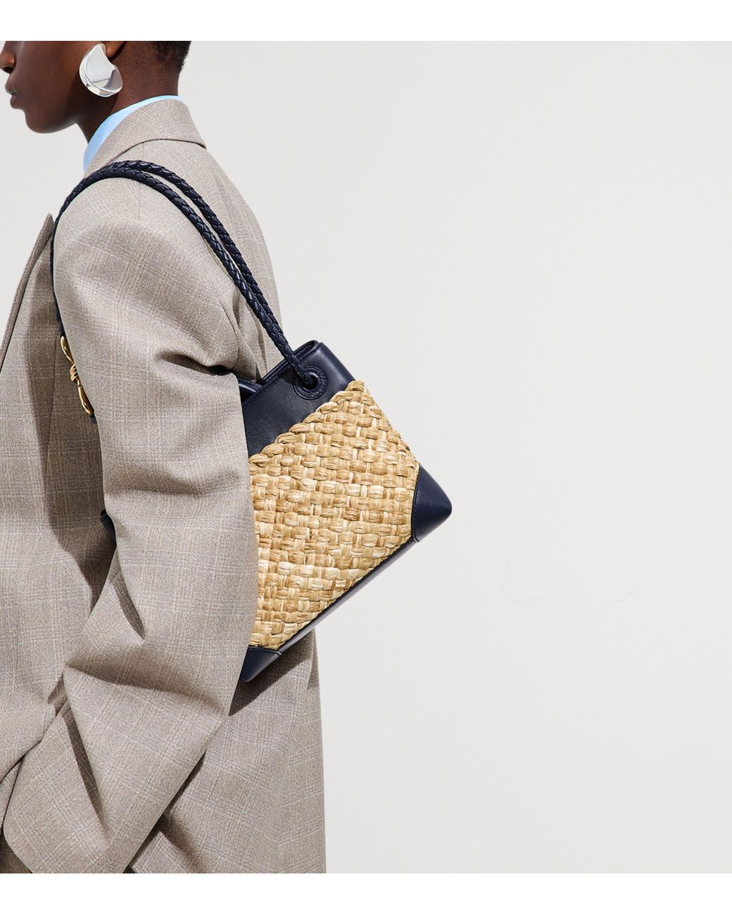 Bottega Veneta Blue Small Raffia Andiamo Top-Handle Bag