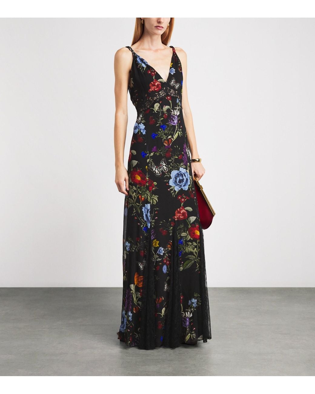 Alice + Olivia Black Floral Print Nisa Maxi Dress