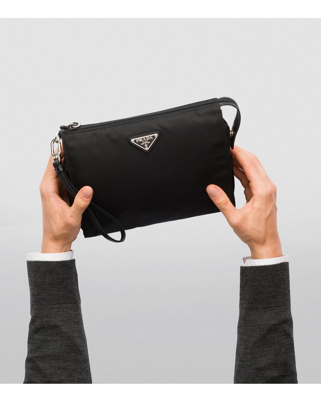 Prada Black Re-Nylon And Saffiano Leather Pouch for men
