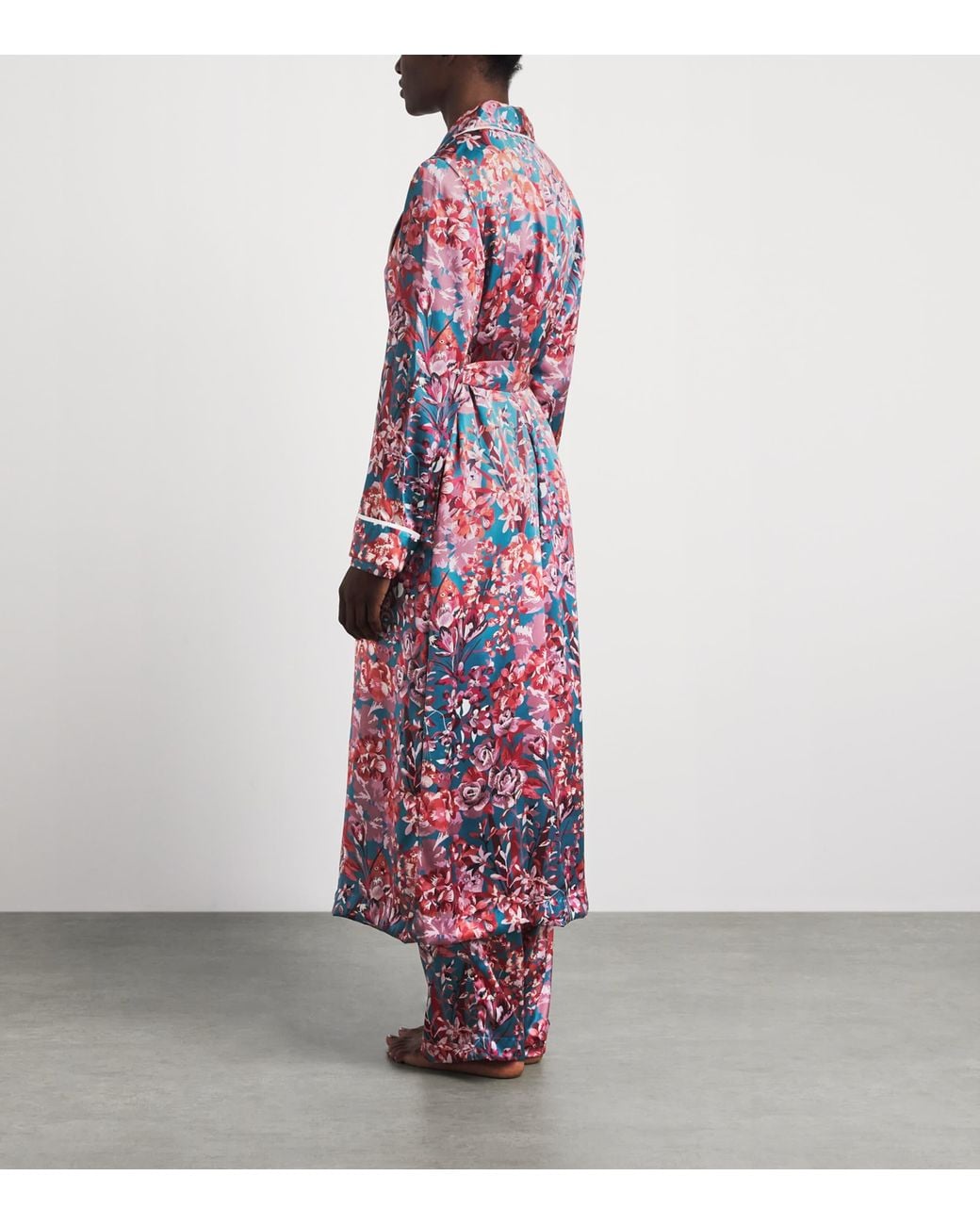Derek Rose Red Silk Floral Night Robe