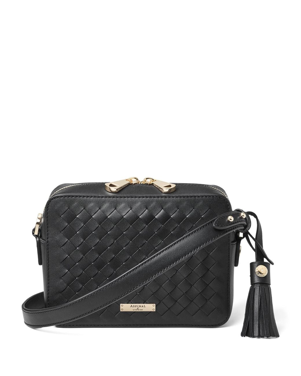 Aspinal Black Leather Slot Weave Camera Bag