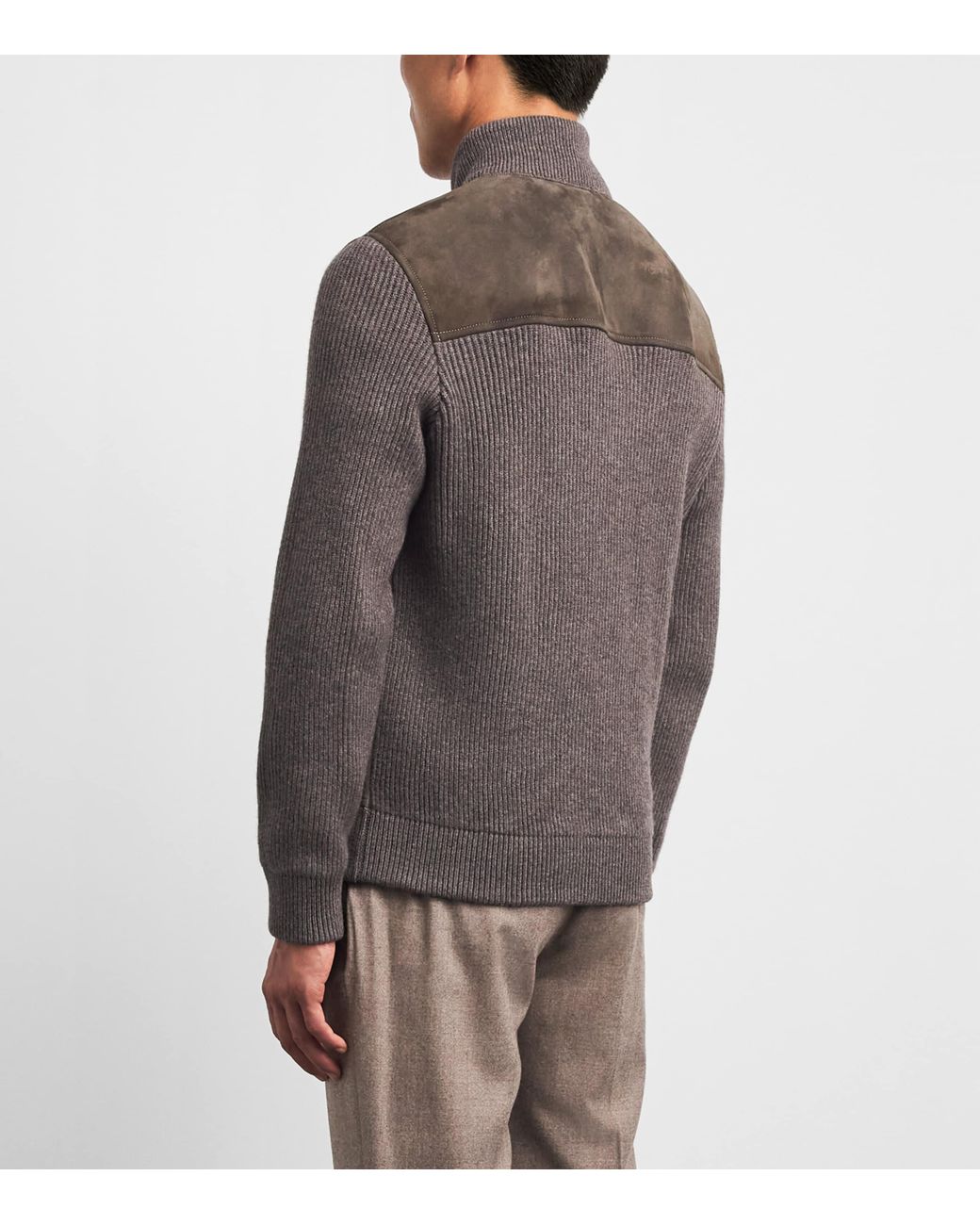 FIORONI CASHMERE Brown Suede-Wool Bomber Jacket for men