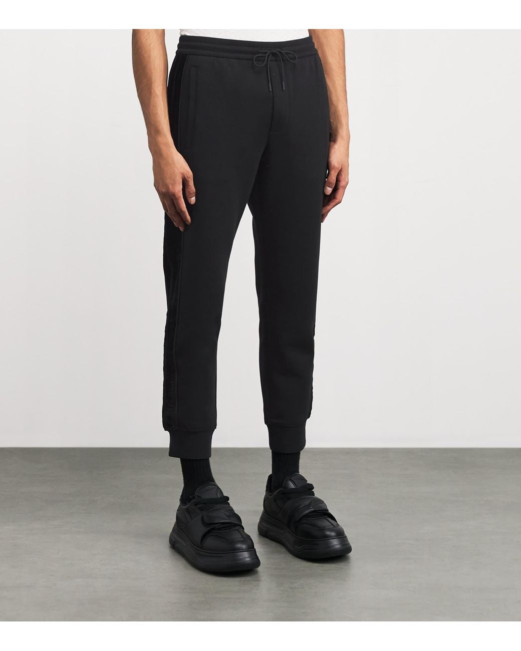 Emporio Armani Black Stretch-Cotton Velvet Sweatpants for men
