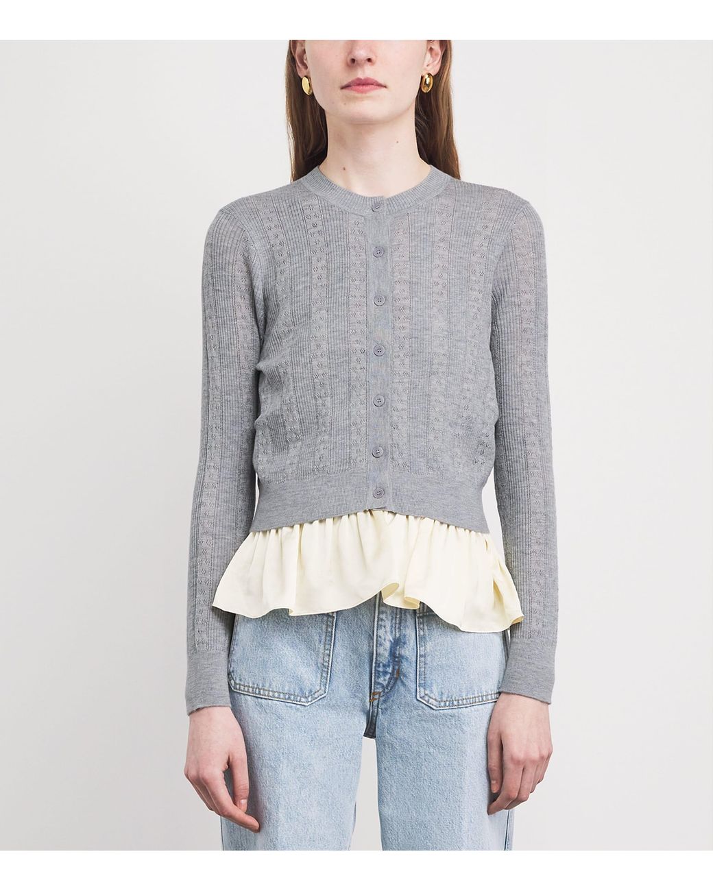 Sandro Gray Wool Pointelle-Knit Cardigan