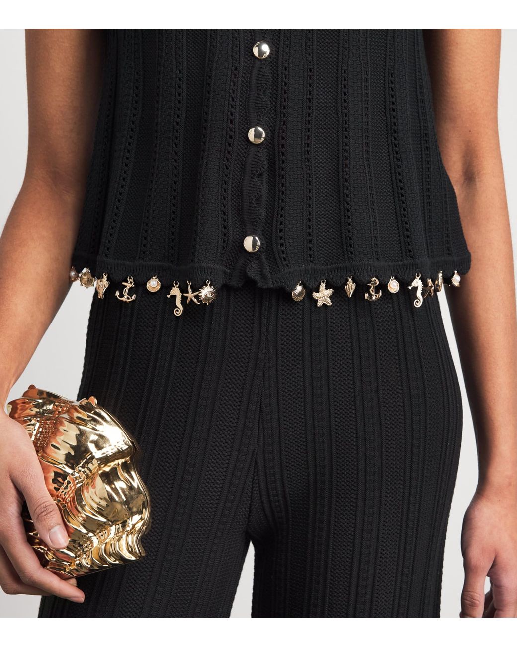 Maje Black Charm-Embellished Sleeveless Cardigan