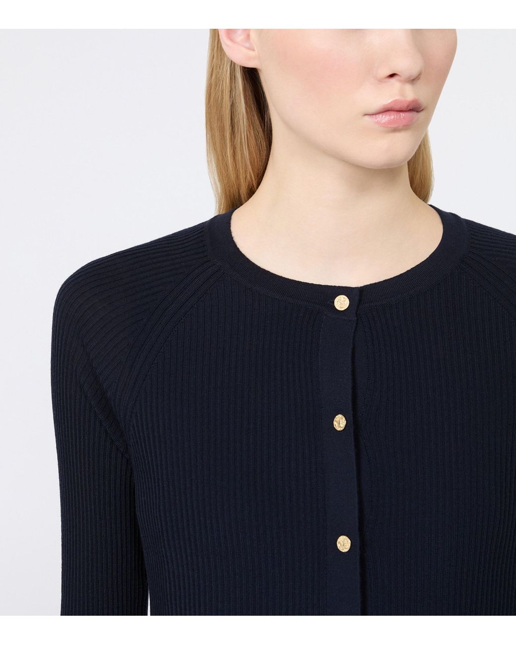 Max Mara Blue Virgin Wool Cropped Cardigan