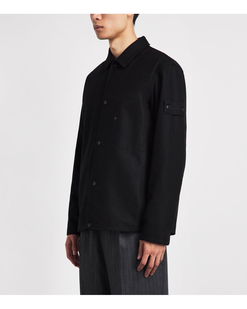Stone Island Black Ghost Piece Wool-Blend Overshirt for men