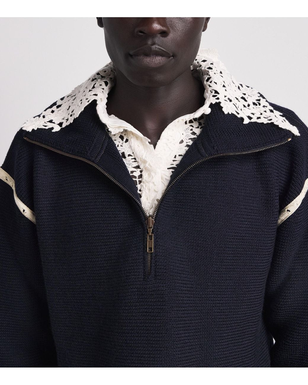 Maison Margiela Blue Wool Quarter-Zip Sweater for men