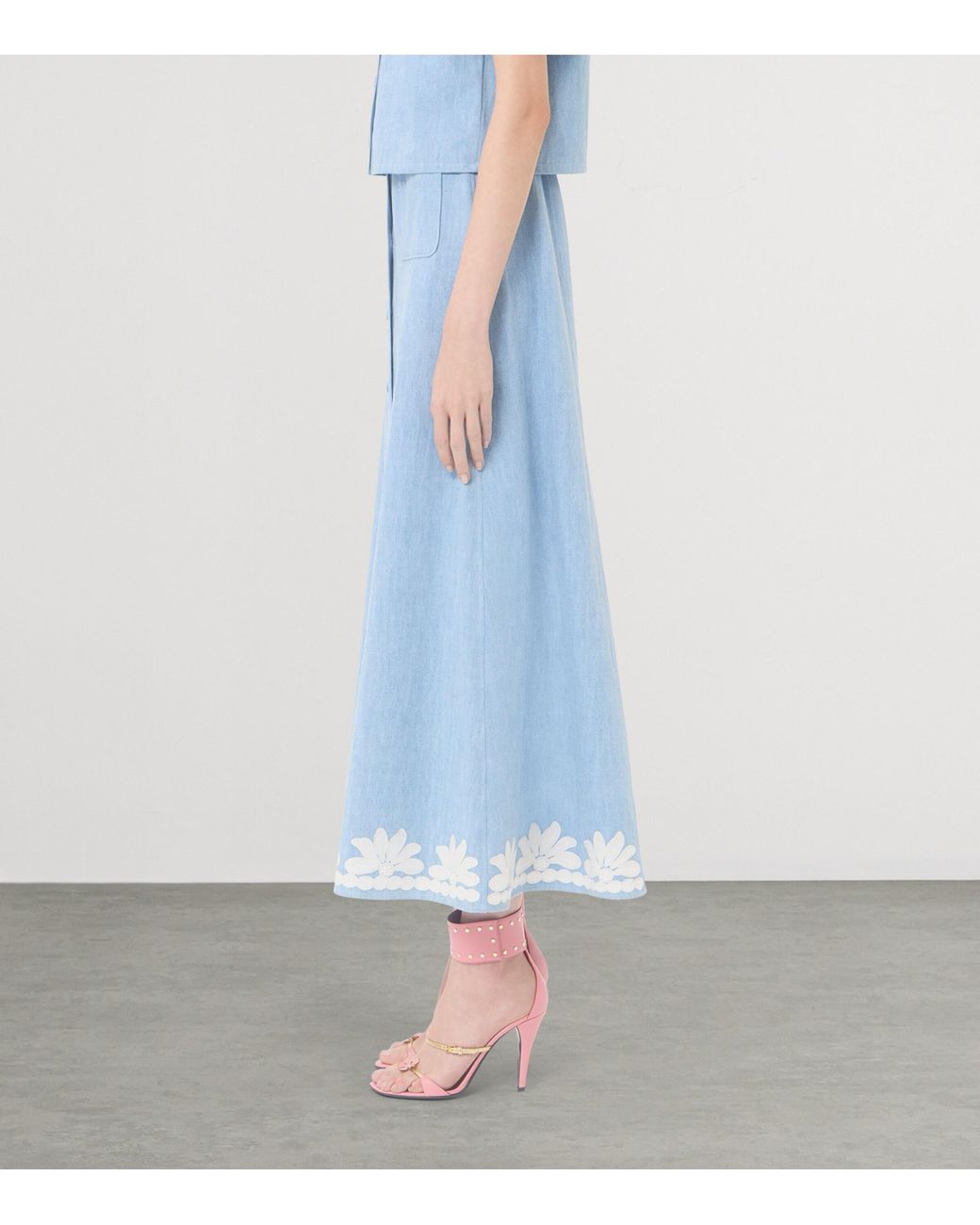 Valentino Blue Embroidered Denim Midi Skirt