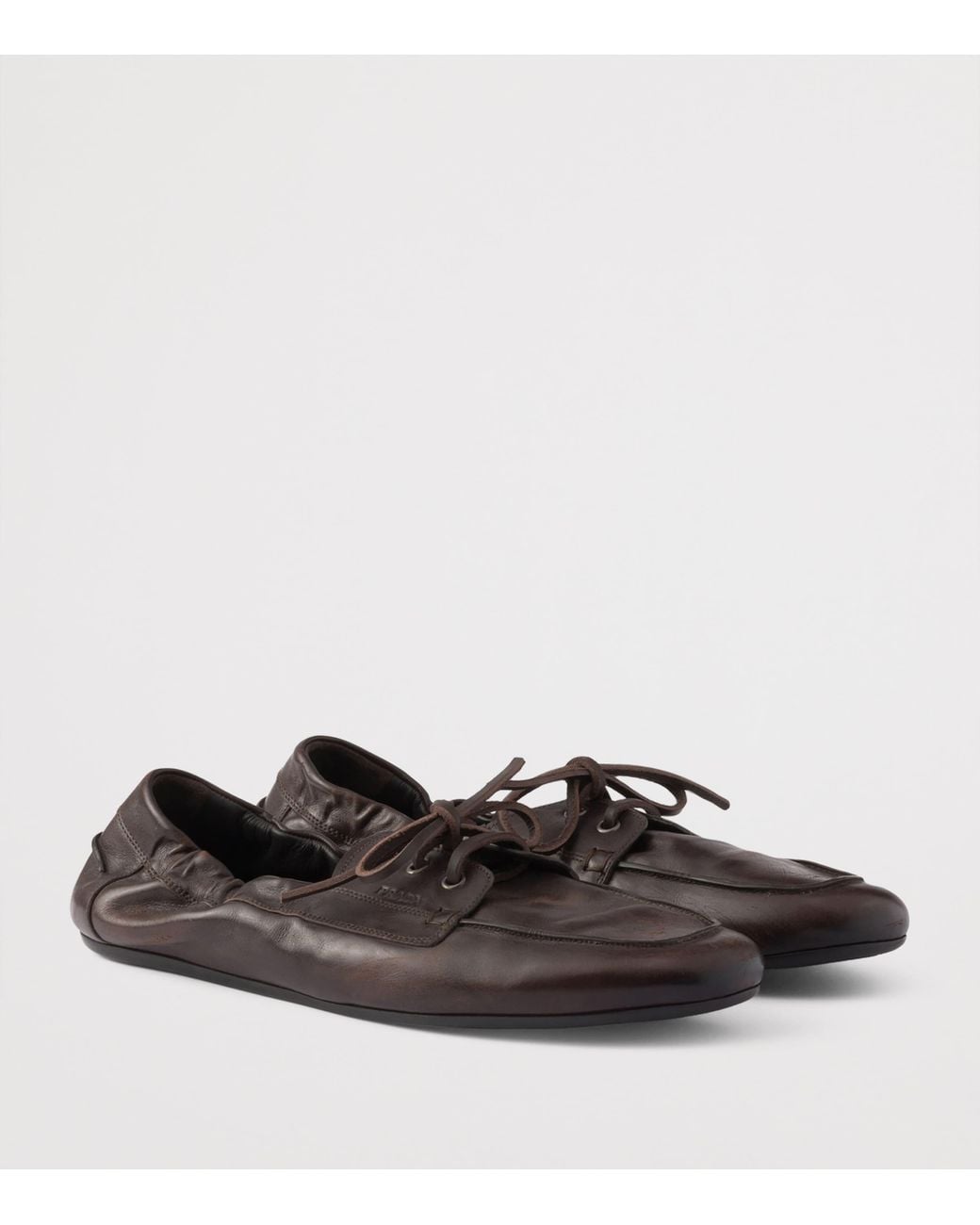 Prada Brown Antiqued Leather Shuffle Loafers